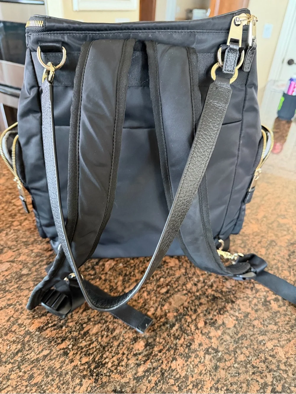 StorkSak Alyssa Leather and Nylon Backpack EUC
